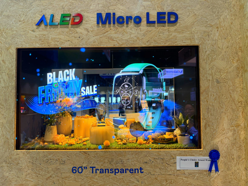 88BIFA60吋高透明度Micro LED顯示器獲「最佳Micro LED技術應用獎」，將Micro LED面板透明化之設計特性極致發揮，以可擴展性無縫拼接技術打造，具備600 nits全畫面亮度、大於60%穿透率及超過NTSC 110%的優異廣色域表現，可依需求靈活應用於各種場域